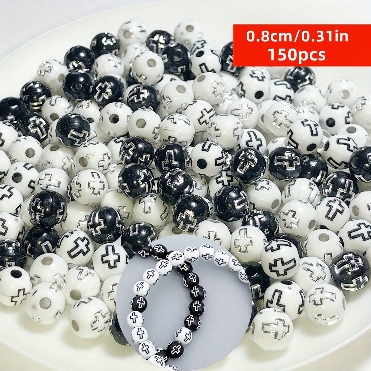 خرز على شكل صليب أسود وأبيض 8  - مراجعة Jewelry Making Business وسعره